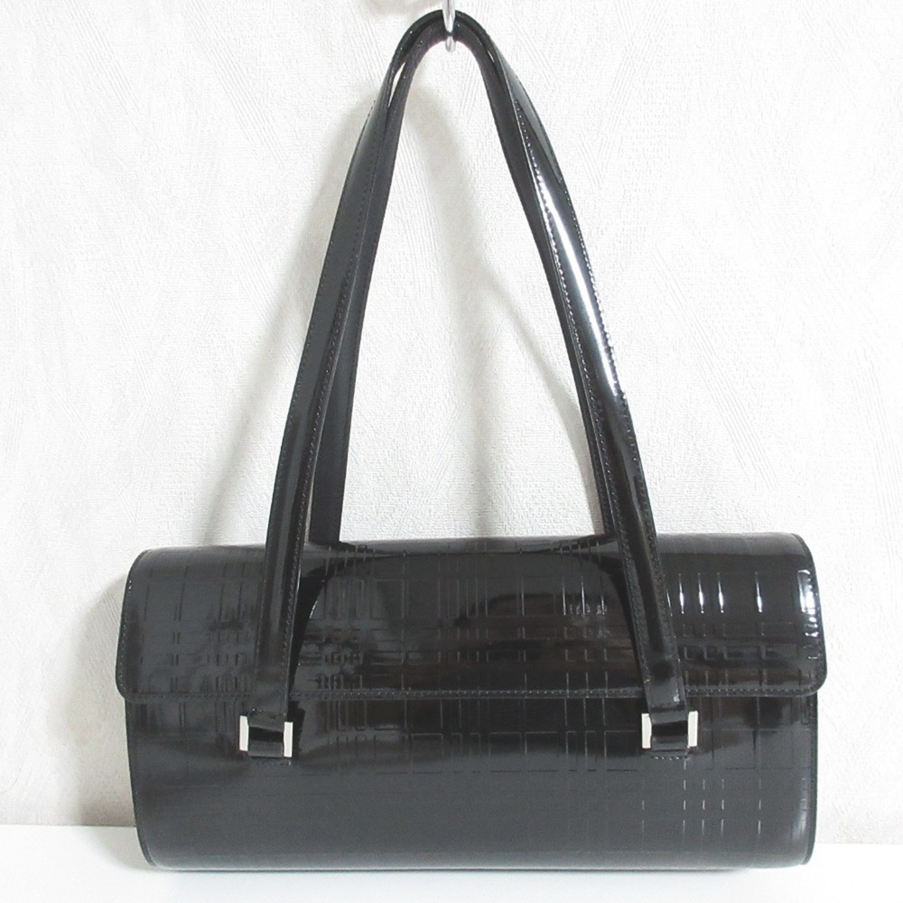 BURBERRY patent leather check embossed handbag/shoulder bag, black, for women.